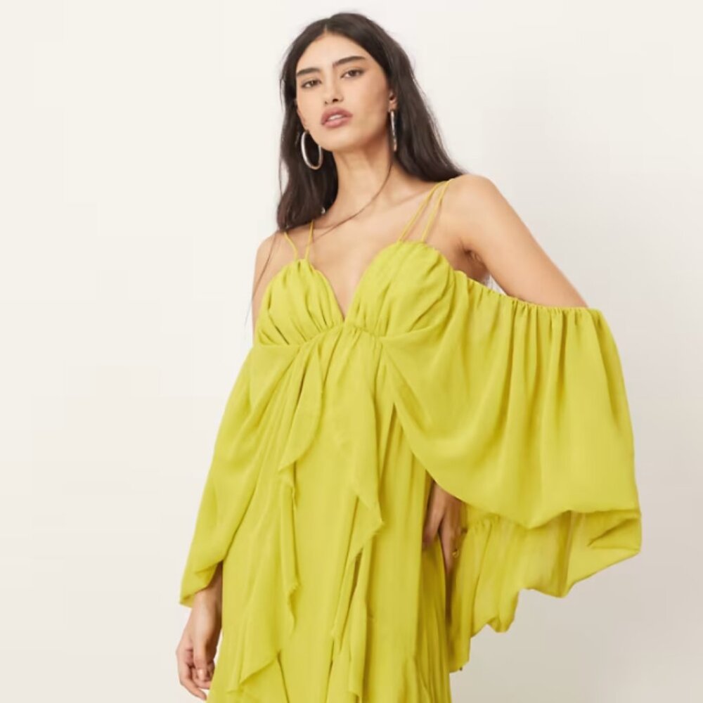 ARRANGE cold shoulder ruffle dress in lime green